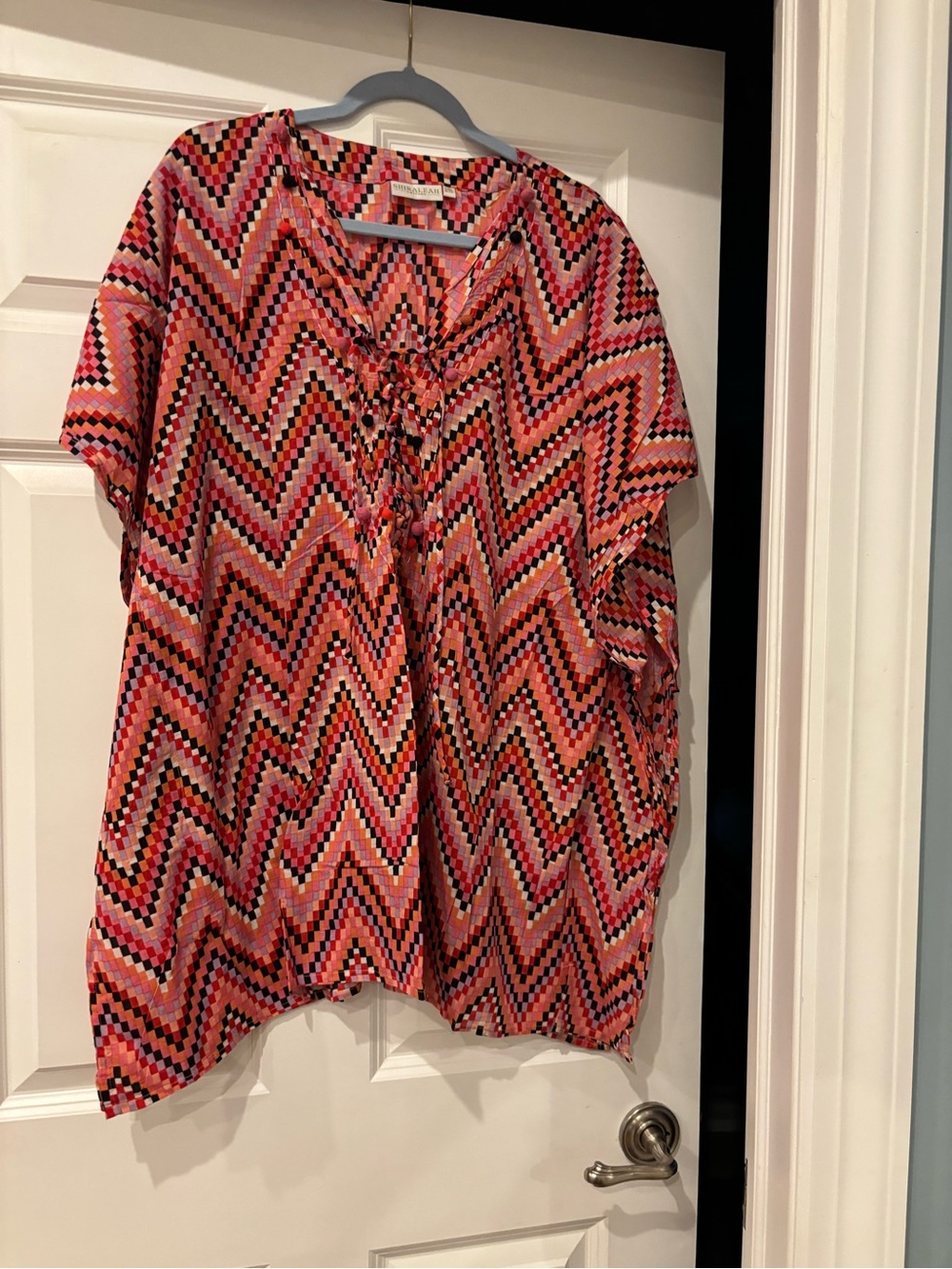 Shiraleah Multicolor Beach Coverup with Pink, Orange, Red and Black Squares